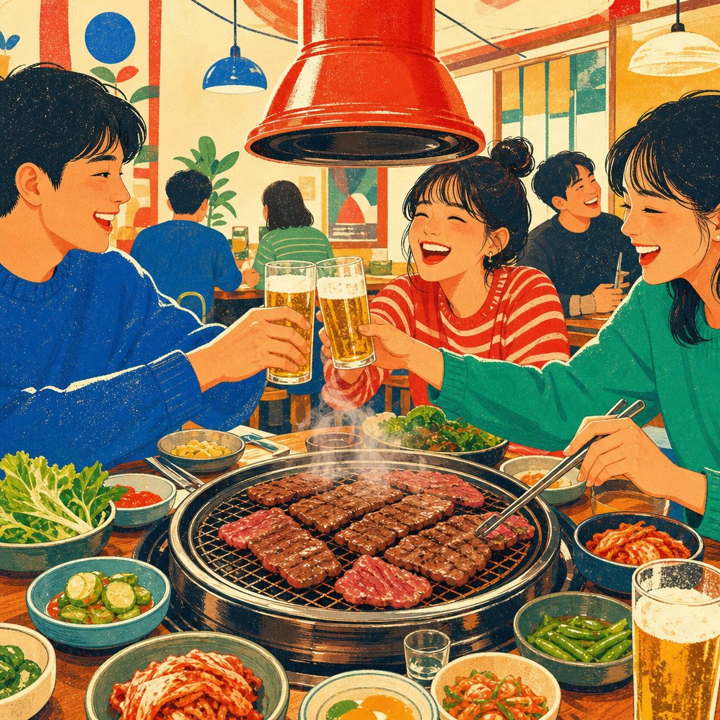 夜のペクチェ精肉店 — 焼いたチャドルバギに生のユッケを巻く